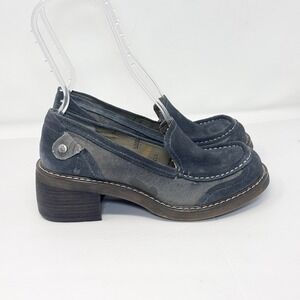 London Underground Platform Shoe Chunky Block Heel Leather Canvas Loafer Y2K 8.5